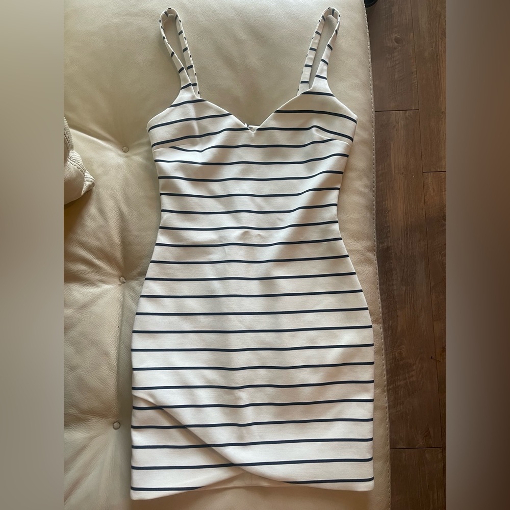 Blue and white stripe likely dress